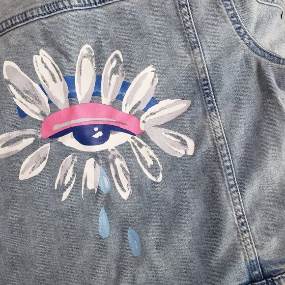 NEW Nordstrom Christina Martinez Denim Jacket Oversized Floral Art Girls Medium - Picture 2 of 10